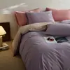 Juego de cuatro piezas de algodón cepillado de alta densidad, 100 unidades, estilo nórdico, funda de edredón de algodón puro simple, sábana, sábana bajera, juego de ropa de cama