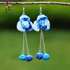 Pendientes de Teñido con Nudo de Yunnan Artístico Creativo Puesto Étnico Yunnan Dali Teñido con Nudo Tinte Azul Flor de Viaje Auricular Taibao