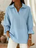 E-commerce transfronteiriço europeu e americano da Amazon - roupas femininas: nova coleção primavera/outono, cor sólida, casual, modelagem solta, blusa da moda de manga comprida com gola de lapela