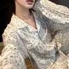Estampado de Leopardo (Celebridad de Internet) Conjunto de Pijama para Mujer, Temporada Primavera/Otoño, Nuevo Estilo INS, Estilo Retro Lujoso, Conjunto Casual Holgado para Casa