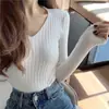 Suéter Tricotado para Mulheres, Decote V, Amarelo Laranja, Novo Outono Estilo Coreano, Pulôver Celebridade da Internet, Elegante Manga Longa Ajustado Suéter Base