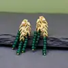 Brincos de Calcedônia Verde Natural Estilo Bambu para Mulheres, Design de Franja de Alta Qualidade, Novo Estilo Chinês, Inspirado em Celebridades, Brincos de Luxo Leve