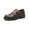Mocassins Slip-On Vintage para Mulheres 1024-1, Sapatos de Couro Gravado Brogue, Estilo Britânico Salto Grosso