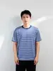 Camisa Retro de Marinheiro de Manga Curta Junxu para Homens no Verão Camiseta de Treinamento Físico Listrada Clássica Azul e Branca Gola Redonda