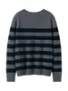 Suéter de Cachemira Rayado con Hilo Floral para Mujer, Cuello Redondo, Holgado, Jersey 100% Cachemira Pura, Suéter de Punto Casual para Otoño e Invierno