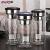 Vaso de Huevo de Ganso de Vidrio de Borosilicato Alto de Doble Capa Huaxiang 2169 Vaso de Regalo Impreso Curvo Vaso de Té Portátil Vaso de Agua para Negocios