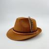 Sombrero de Cuerda Tricolor del Fabricante, Tela de Fieltro Gris, Tela No Tejida, Decoración de Pluma, Sombrero Jazz, Copa Cóncava Sombrero Oktoberfest