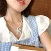 Collar de Estrella de Mar Lindo de Verano Estilo Japonés Atmósfera Dulce Cadena para Clavícula con Cuentas de Estrella de Cinco Puntas Collar Estilo Resort de Playa