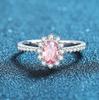 S925 corpo inteiro prata esterlina ovo em forma de diamante vermelho rosa diamante azul mar diamante 5A zircão anel feminino luz luxo elegante ornamentos de prata de alta qualidade