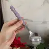 Cuchara de acero inoxidable con perlas y mango de plástico, moderna, linda y femenina, adecuada para uso doméstico, cuchara pequeña para comer, cuchara redonda de mango largo