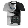 Camiseta con estampado digital 3D de gato en blanco y negro para adultos y niños, camiseta de manga corta con estampado de cerveza