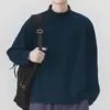 Camisa Básica Masculina Gola Alta Solta Manga Longa Algodão Puro Pesado Estilo Americano Cor Sólida