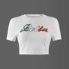 51003 AliExpress Verano Amazon Transfronterizo Mujeres Europeas y Americanas Sexy Spice Girls Exhibición Cintura Pegamento Letra Camiseta de Manga Corta Mujeres