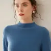 Suéter de cashmere para mulheres, gola alta com borda enrolada, de ponto duplo de sete pontos, espesso, moderno e afina a silhueta, manga longa, camada interna de tricô