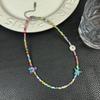Collar de Verano Colorido de Piedra Natural con Cuentas Cadena Corta para Clavícula Nicho Único Estilo Bohemio Collar de Cuentas de Arroz