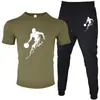 Nuevo Traje Casual de Dos Piezas para Hombre, Camiseta de Manga Corta de Color Sólido con Estampado, Pantalones, Ropa Deportiva Casual de Verano