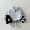 Conjunto de Sudadera y Pantalones Casuales de Algodón de Color Sólido Estilo Coreano para Niños de Primavera y Otoño con Cremallera y Cuello Alto, Venta Caliente Transfronteriza