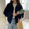 Sudadera chaqueta gruesa de forro polar con cremallera bidireccional, estilo chic coreano para mujer, para ir al trabajo, top casual holgado de otoño e invierno
