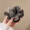 Elástico de cabelo com laço de rede estampa de leopardo azul para mulheres, alta elasticidade, adequado para rabos de cavalo e coques, scrunchie