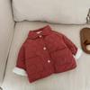 Ropa de Año Nuevo Engrosada para Bebé Niño con Forro Polar 2025 Invierno Nuevo Chaqueta Festiva Roja Cálida con Solapa Acolchada de Algodón para Niña
