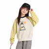 Roupas Infantis Moletom Feminino Outono Novo Estiloso Gola Redonda Manga Longa Top Roupas Casuais de Outono para Crianças
