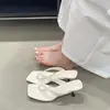 Pantuflas Francesas Mujer Verano Exterior Tacón Delgado Chanclas de Dedo Absolutamente Hermosas Punta Cuadrada Marrón Tacón Gatito Sandalias de Tacón Alto