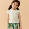 Camiseta Suave de Seda de Hielo para Niños Verano Estilo Coreano Niñas Borde Fruncido Color Sólido Manga Corta Versátil Casual Camiseta Básica