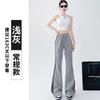 Calça Wide Leg com Listras Laterais para Mulheres 2025 Nova Coleção Primavera e Outono Cintura Elástica Emagrecimento Caimento Casual Comprimento Total Verão