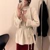 Suéter de Punto con Cintura Ajustable Otoño e Invierno Nuevo Largo Medio Suave Ceroso Estilo Perezoso Cuello Alto Cauchy Suéter Calado para Mujer