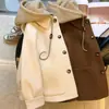 Casaco de Lã Novo Outono/Inverno Plus Size 2026 para Mulheres, Cardigan Tricotado com Capuz Estilo Coreano, Blusa Grossa Falsa de Duas Peças