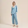 Pijama de contraste verde haba con solapa para mujer, conjunto grueso de satén con forro polar de invierno, sensación de lujo ligero y alta gama, ropa de casa para mujer