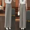 Calças pantalona cinza de terno com cintura alta e caimento fluido para mulheres, novo estilo outono 2026, calças casuais modeladoras para pessoas baixinhas