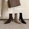 Kalalinshan2026 Estilo Novo de Início de Outono Superfície de Camurça Salto Alto Grosso Zíper nas Costas Botas Skinny Elásticas Envio Confidencial