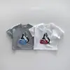 Camiseta Top de Manga Curta de Verão Estilo Coreano Ins com Estampa de Pato Desenho Animado Cor Sólida Respirável Versátil Roupa Infantil para Meninos e Meninas t