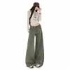 Calça jeans feminina de cintura alta, perna reta, cor café, estilo americano, nova, modelagem solta, afina a silhueta, perna larga, comprimento até o chão