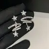 Pendientes de Cinta de Estrella Brillante Plateados para Mujer, Pendientes de Exquisita Atmósfera Navideña, Pendientes de Lujo Ligero de Nicho de Gama Alta