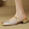Pantuflas de Cuero Genuino Medias Zapatos Franceses de Tacón Grueso Tacón Bajo Nuevo Estilo Primavera y Otoño Zapatos de una Sola Capa Zapatos de una Sola Capa Nuevo Estilo Chino Zapatos de Mujer