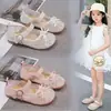 Zapatos para Niños Medianos y Grandes Verano Antideslizantes Zapatos de Princesa Encaje 2026 Estilo Coreano Sandalias de Suela Suave Malla Niña Lazo Niños