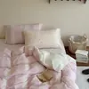 Juego de cuatro piezas de algodón puro jacquard lavado para cama 100% algodón funda de edredón a cuadros simple sábana juego de ropa de cama de tres piezas