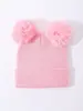 Gorro de lana tejido para niños de color liso transfronterizo con doble pompón para niños y niñas, bebé, lindo, cálido, protección para orejas, gorro de invierno, venta al por mayor