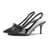 Zapatos de tacón alto sin espalda con lazo 733-8, punta fina, tacón de aguja, piel genuina, diseño de lunares, bailarinas de estilo francés para mujer, cómodos de llevar