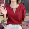 Cuello en V talla grande para mujer Nuevo jersey de principios de otoño Suelto Adelgazante Casual Camiseta Moda Combinable Top moderno para mujer