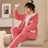 Pijama para Mujer en Otoño e Invierno, Espeso de Tres Capas, Acolchado de Franela, Cálido Conjunto de Ropa para el Hogar de Terciopelo Coral, Dulce Estilo Coreano