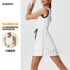 Falda-vestido deportivo de una pieza para mujer, nuevo para primavera y verano, cuello redondo, falda de tenis, secado rápido, transpirable, cintura de color contrastante, para fitness