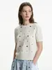 Blusa de tricô redonda com bordado floral estilo ER para mulheres, nova para o início do outono de 2026, blusa francesa delicada com vazados 9729 Siyuan