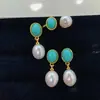 Aretes de Perlas Naturales de Agua Dulce Reales Aretes Retro Simples de Turquesa Aretes de Perla con Forma de Gota Venta al por mayor transfronteriza