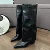 Elegantes y modernos botines de mujer hasta la rodilla 2026 otoño/invierno nicho tacón de cuña recto punta fina botas de jinete botas altas