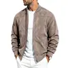 Jaqueta esportiva casual com zíper e gola alta, cardigã de manga comprida, design patchwork de cor sólida em camurça, masculino, europeu e americano, transfronteiriço