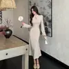 Transfronterizo 2026 Nuevo Estilo Chino Impresionante Vestido Bodycon Otoño-Invierno con Cuello Alto, Vestido Largo de Punto Bordado Cola de Pez para Mujer