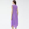 Miyake 2026 Verão Novo Estilo Casual Cor Sólida Saia Irregular Gola Redonda Slim Fit Vestido Plissado Escama de Peixe para Mulheres